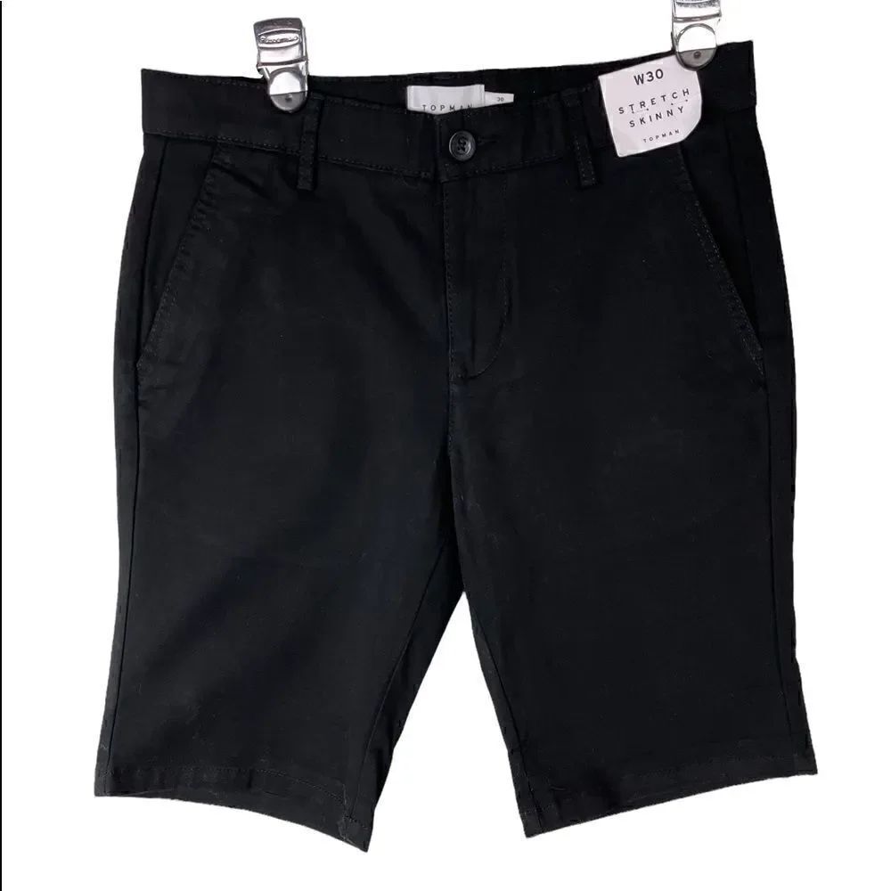 NWT Black Flat Front Men’s Topshop “Stretch Skinny” Shorts Size 30